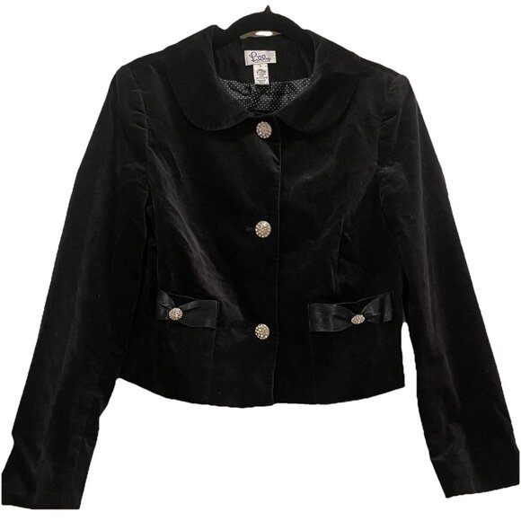 VTG LILLY PULITZER Black Velvet Peter Pan Collar Rhinestone Button Short Jacket - Picture 1 of 7